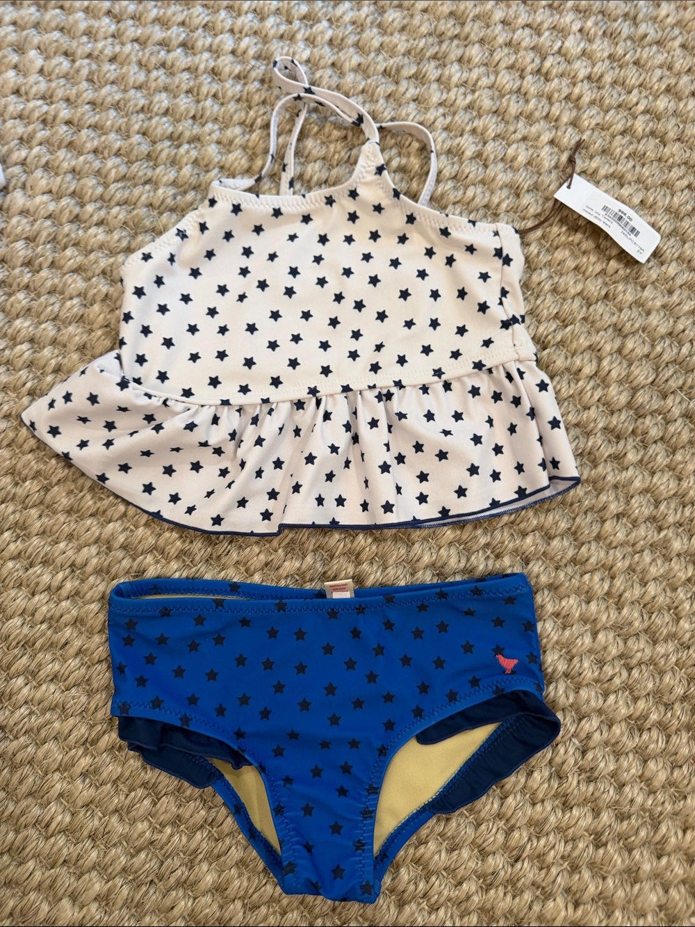 Pink Chicken Cream and Navy Star Two-Piece Swim Set